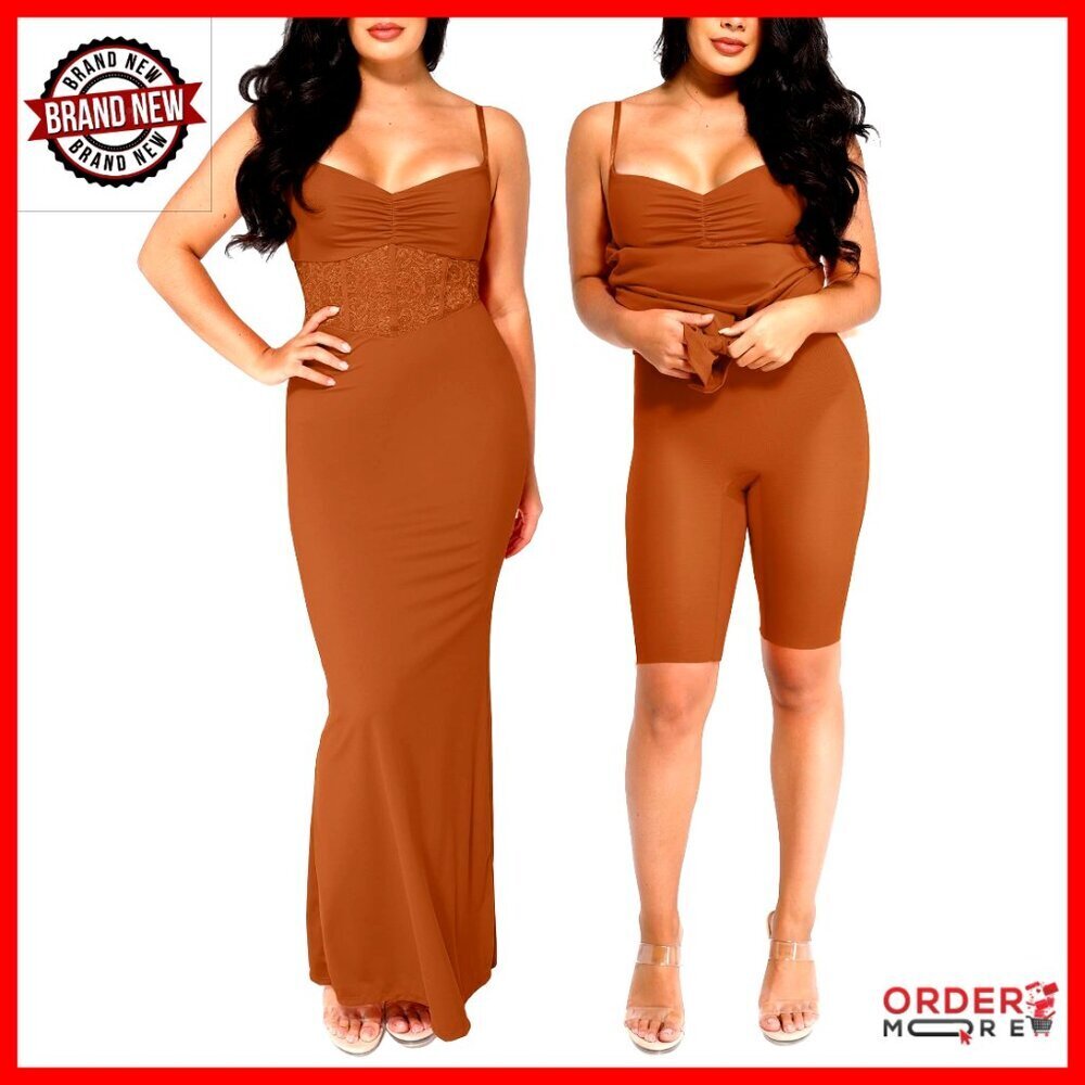 Lace Formal Maxi Dress with Built-In Shapewear Corset Elegant Evening Gown